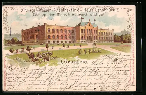 Lithographie Osnabrück, Kriegerwaisen-Haus Renthe-Fink mit Anlagen