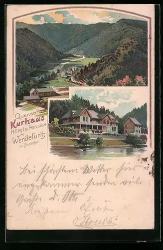 Lithographie Wendefurth i. Bodethal, Quensel`s Hotel und Pension