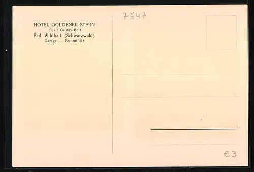 AK Bad Wildbad /Schwarzwald, Hotel Goldener Stern, Bes. Gustav Bott