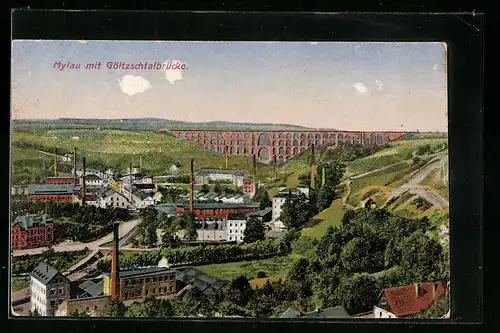 AK Mylau, Panorama mit Göltzschtalbrücke