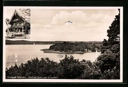 AK Berlin-Wannsee, Blick auf Havel u. Pfaueninsel, Gaststätte Blockhaus Nokolskoe