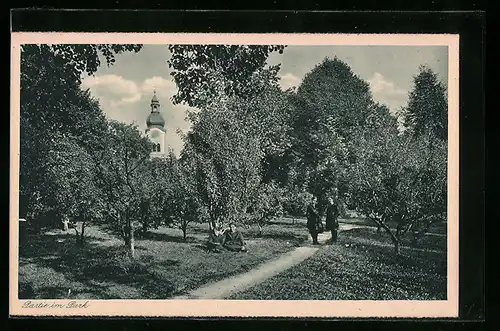 AK Lenzfried / Allgäu, Erziehungs-Institut Lenzfried der Ar. Schulschwestern v. U. L. Fr., Partie im Park