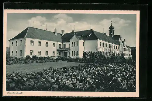 AK Lenzfried / Allgäu, Erziehungs-Institut Lenzfried der Ar. Schulschwestern v. U. L. Fr., Gebäude, Gartenseite