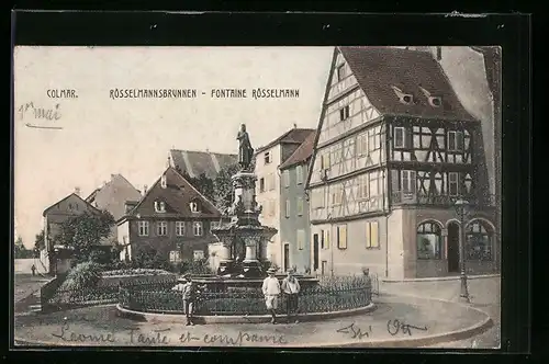 AK Colmar, Rösselmannsbrunnen mit Ugebung