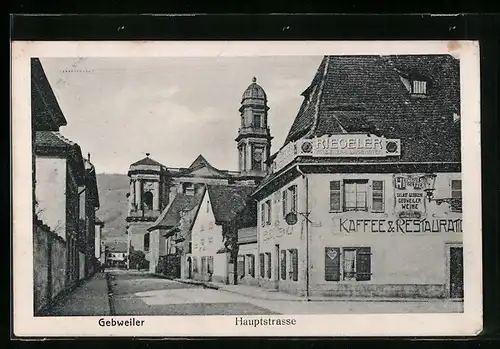 AK Gebweiler, Hauptstrasse mit Cafe-Restaurant Riegeler