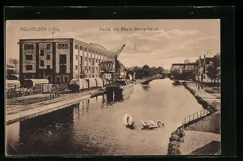 AK Mülhausen i. E., Partie am Rhein-Rhone-Kanal