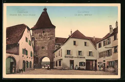 AK Türkheim, Unteres Tor, Innen-Ansicht mit Gasthaus zum Storchen