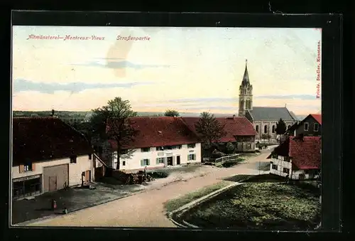 AK Altmünsterol, Strassenpartie mit Kirche