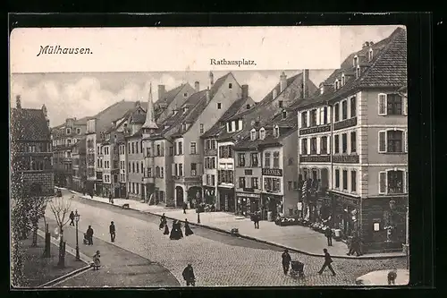 AK Mülhausen i. E., Rathausplatz, von oben gesehen
