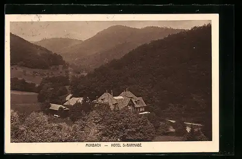 AK Murbach, Hotel St-Barnabé mit Umgebung aus der Vogelschau