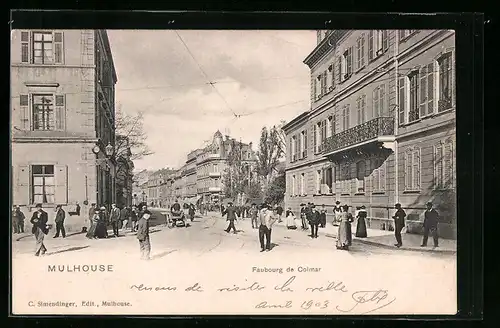 AK Mulhouse, Faubourg de Colmar mit Leuten