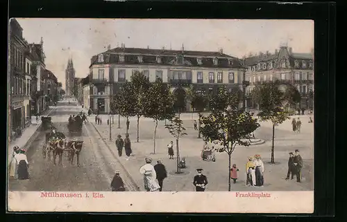 AK Mülhausen i. E., Franklinplatz mit Strasse und Passanten