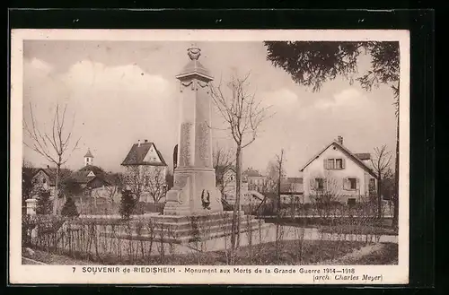 AK Riedisheim, Monument aux Morts de la Grande Guerre