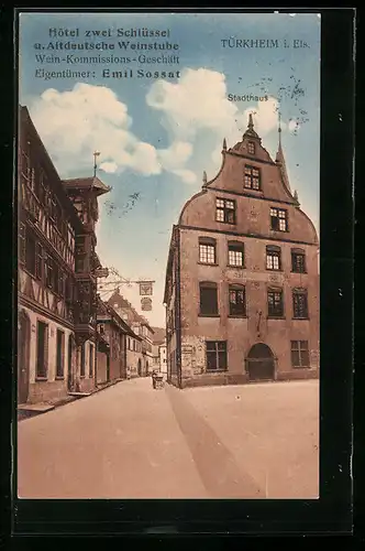 AK Türkheim i. E., Hotel zwei Schlüssel / Altdeutsche Weinstube E. Sossat und Stadthaus
