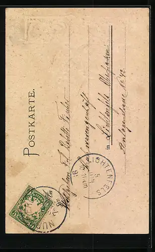 Passepartout-Lithographie Nürnberg, Flusspartie am Henkersteig, Wappen