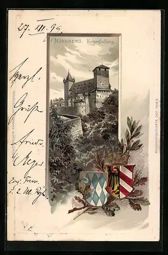 Passepartout-Lithographie Nürnberg, Anblick der Kaiserstallung, Wappen