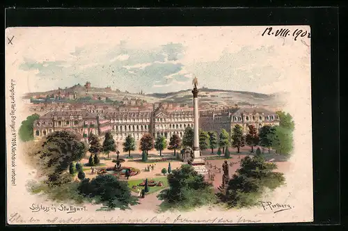 Künstler-AK Friedrich Perlberg: Stuttgart, Blick zum Schloss