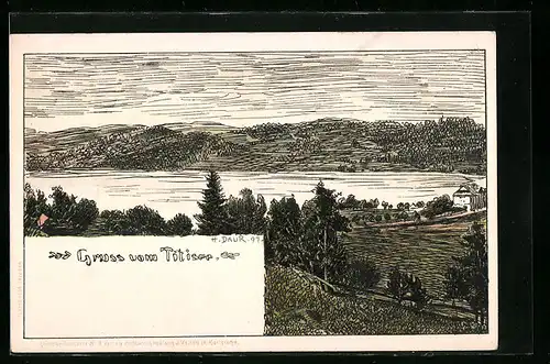 Künstler-AK Hermann Daur: Titisee, Blick zum See mit Umgebung
