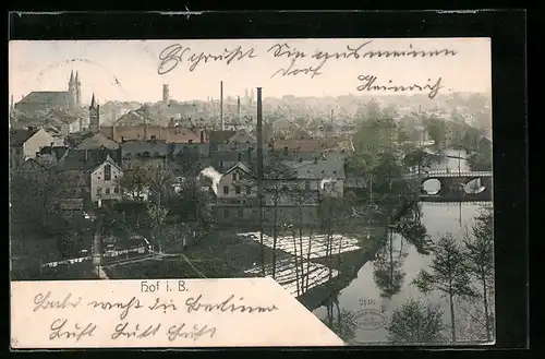 AK Hof i. B., Ortsansicht aus der Vogelschau