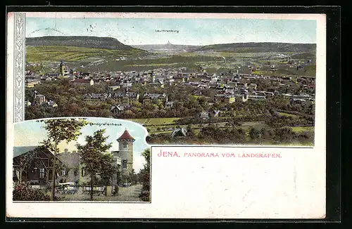 AK Jena, Panorama vom Landgrafen, Blick zur Leuchtenburg, Landgrafenhaus