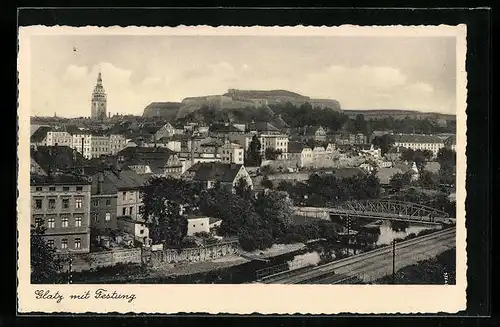 AK Glatz, Ortsansicht mit Festung