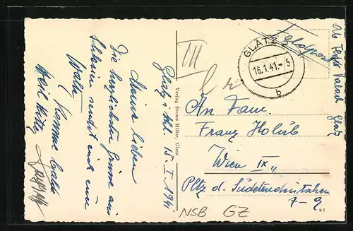 AK Glatz, Ortsansicht mit Festung