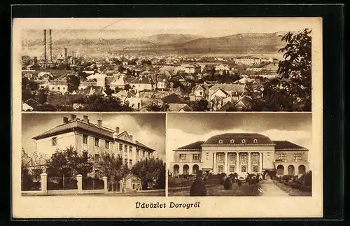 AK Dorog, Ortsansicht und zwei Ansichten aus dem Ort