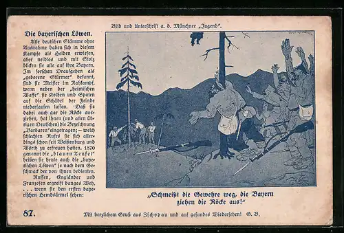 AK Schmeisst die Gewehre weg, die Bayern ziehen die Röcke aus !, Propaganda 1. Weltkrieg