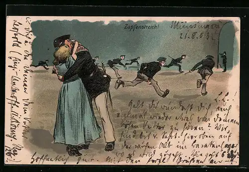 AK Soldat verabschiedet sich von seiner Liebsten, Zapfenstreich