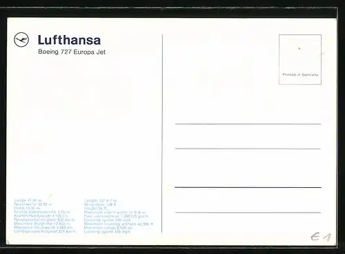 AK Flugzeug Boeing 727 Europa-Jet der Lufthansa in der Luft