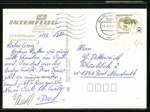 AK Flugzeug Airbus A 310 der Interflug im Flug