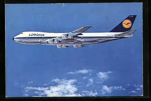 AK Flugzeug Boeing Jet 747 der Lufthansa über den Wolken