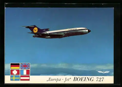 AK Flugzeug Europa-Jet Boeing 727 von Lufthansa im Flug