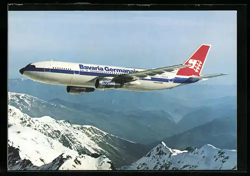 AK Flugzeug Airbus A 300 B4 der Bavaria Germanair über den Bergen