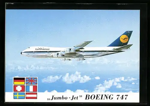 AK Flugzeug Jumbo-Jet Boeing 747 von Lufthansa über den Wolken