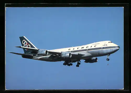 AK Flugzeug Boeing 747-284B der Fluggesellschaft Olympic vor der Landung