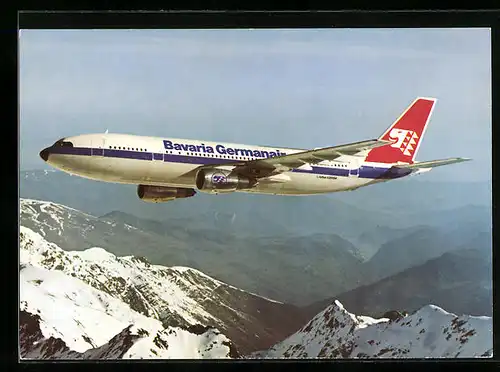 AK Flugzeug Airbus A 300 B4 von Bavaria Germanair über den Bergen