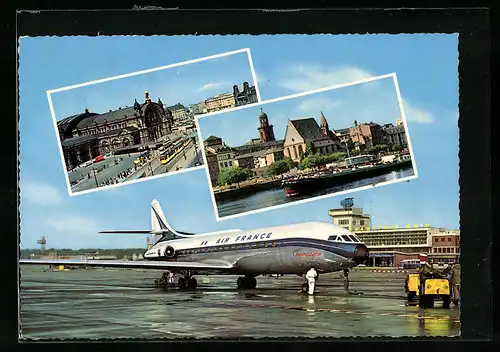 AK Frankfurt a. Main, Flughafen Rhein-Main und zwei Ansichten aus der Stadt