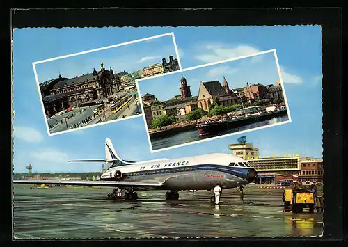 AK Frankfurt a. Main, Flughafen Rhein-Main und zwei Ansichten aus der Stadt