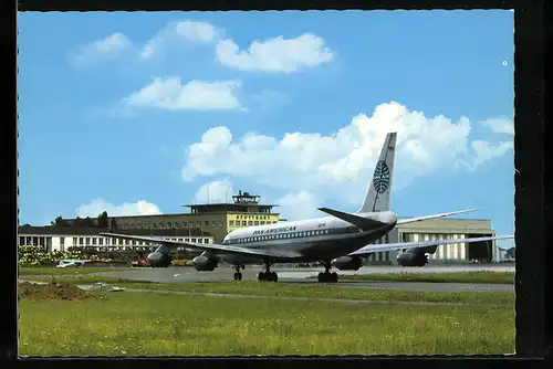 AK Stuttgart-Echterdingen, Flughafen mit Flugzeug Pan American