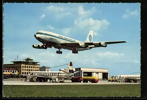 AK Stuttgart, Flugzeug beim Landen auf dem Flughafen