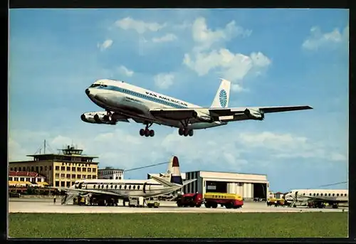 AK Stuttgart, Flugzeug beim Landen auf dem Flughafen