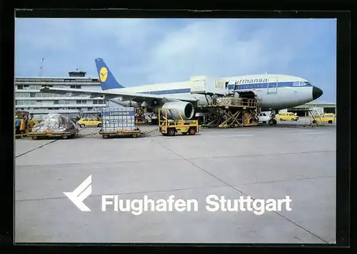 AK Stuttgart, Flugzeug der Lufthansa bei der Abfertigung auf dem Flughafen