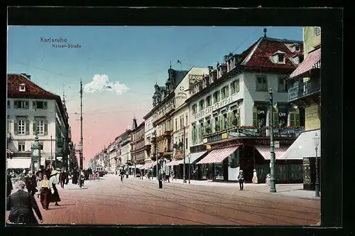 AK Karlsruhe, Strassenbahn in der Kaiser-Strasse