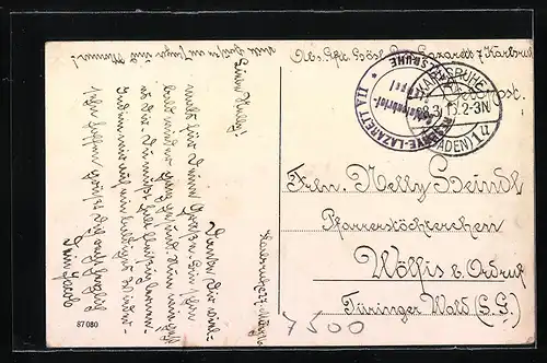 AK Karlsruhe, Strassenbahn in der Kaiser-Strasse