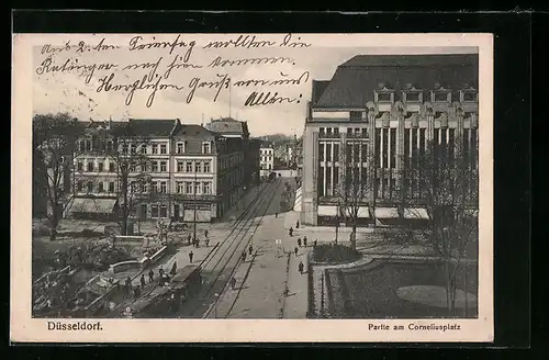 AK Düsseldorf, Strassenbahn am Corneliusplatz