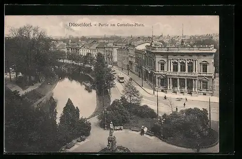 AK Düsseldorf, Corneliusplatz mit Strassenbahn