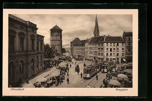 AK Düsseldorf, Strassenbahn am Burgplatz