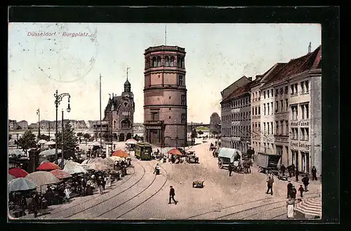 AK Düsseldorf, Burgplatz mit Strassenbahn