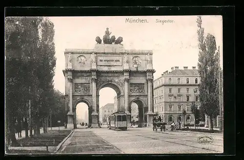 AK München, Strassenbahn am Siegestor